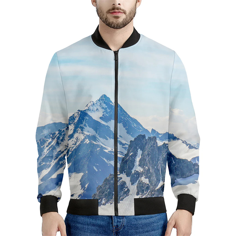 Mountain 3D Printed Bomber Jac - đánh giá và giá Quality Winter Clothing Bomber Jacket