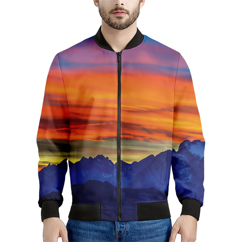 Mountain 3D Printed Bomber Jac - đánh giá và giá Quality Winter Clothing Bomber Jacket